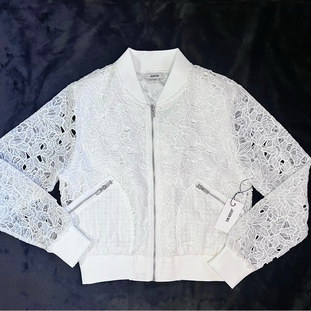 New Jason Wu white lace spring jacket,see through sleeves. size XS.